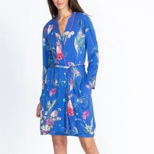 Johnny Was Revive Blue Floral Robe Size Medium Soft Cozy Feminine Luxe